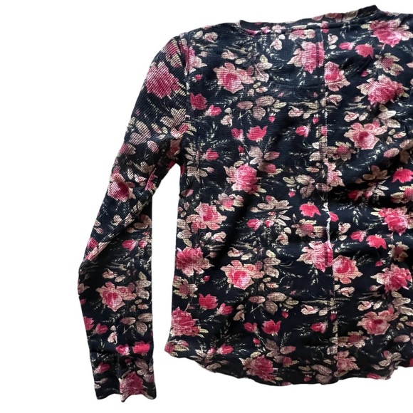 NWT Anthropologie XS P Split neck slim long sleeve tee black floral lightweight - Picture 7 of 9